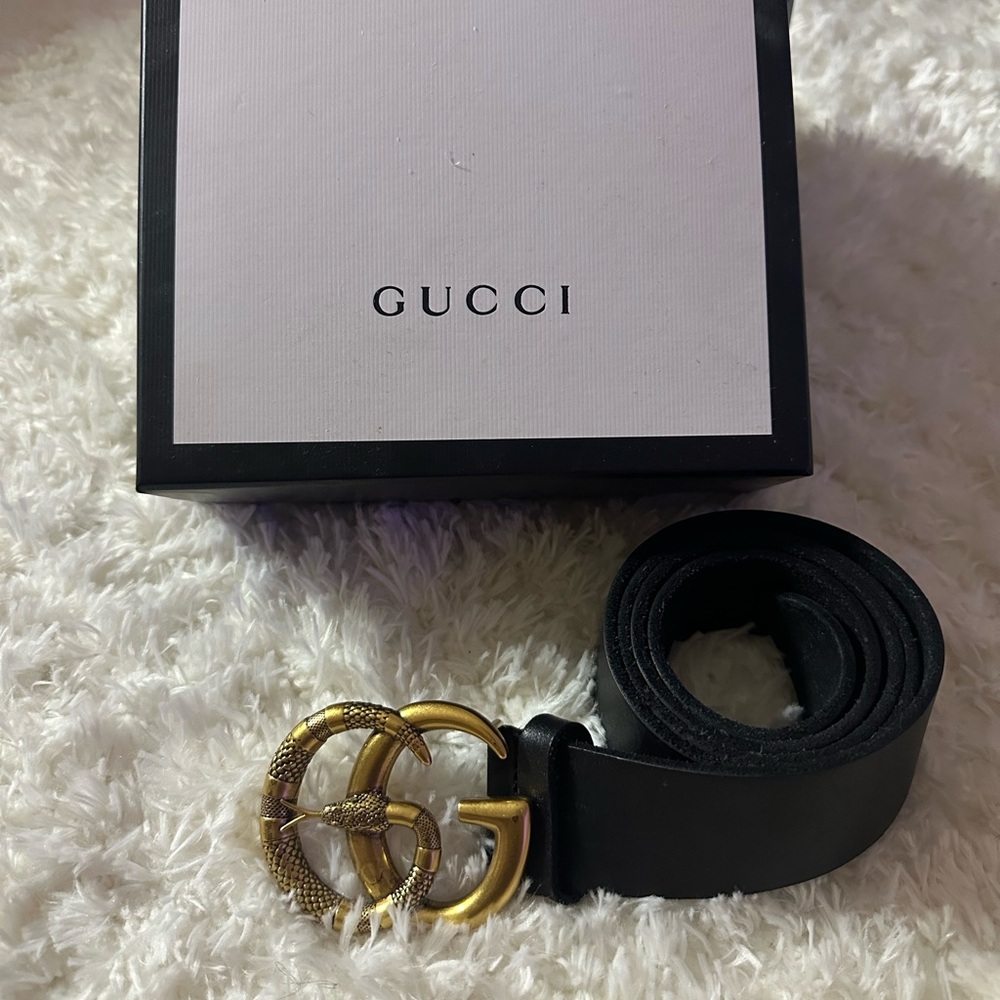 Authentic GUCCI GG Marmont Snake Gold Belt
